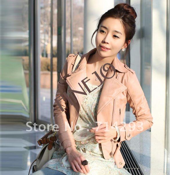 Free shipping New Women's Zipper PU Leather Jacket Lady Coat Outerwear Black Pink M,L 7699