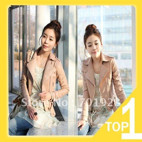 Free shipping New Women's Zipper PU Leather Jacket Lady Coat Outerwear Y2006