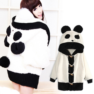 Free Shipping New Womens Fashion Cute Panda Hooded Warm Loose Outwear Tops Coat Q9988