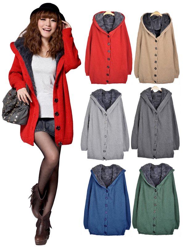 Free Shipping New Womens Trendy Thicken Hoodie Knitted Casual Autumn Winter Sweater Coat Jacket