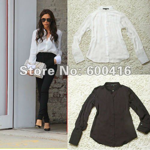 Free Shipping Newest 2013 Spring Long Sleeve Loose Silk Shirts for women 1027VB1261