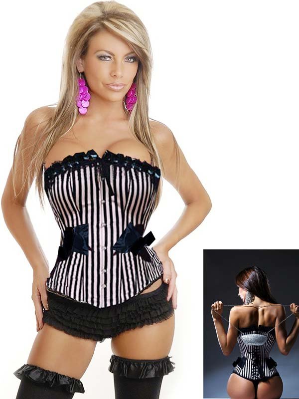 Free shipping Newest Beautiful Gorgeous Corset Trimed Ruffles bowknot Zebra grain Sexy Lingerie underwear Wholesale Retail 972