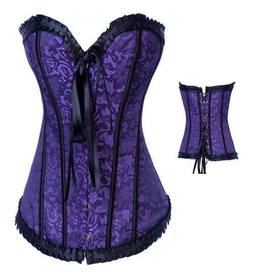 Free shipping Newest Retro Style Purple Gorgeous Corset Trimed Ruffles Sexy Lingerie Shapers underwear Wholesale Retail 968