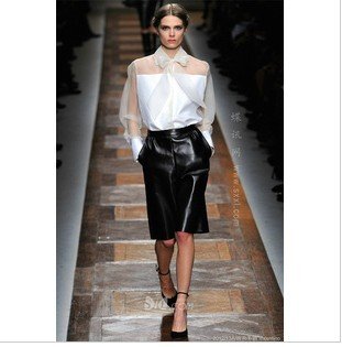 Free shipping, newest women brand organza blouse and pu shorts set, noble white blouse&black leather shorts per set, S M L