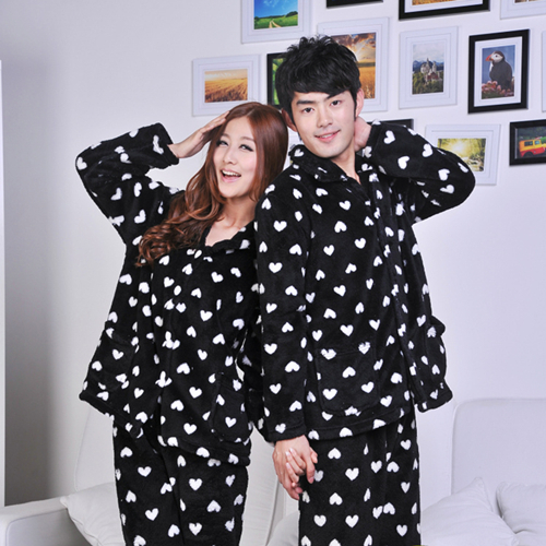 Free shipping! Newsluck coral fleece lovers coral fleece sleepwear set lounge black-matrix heart-shaped