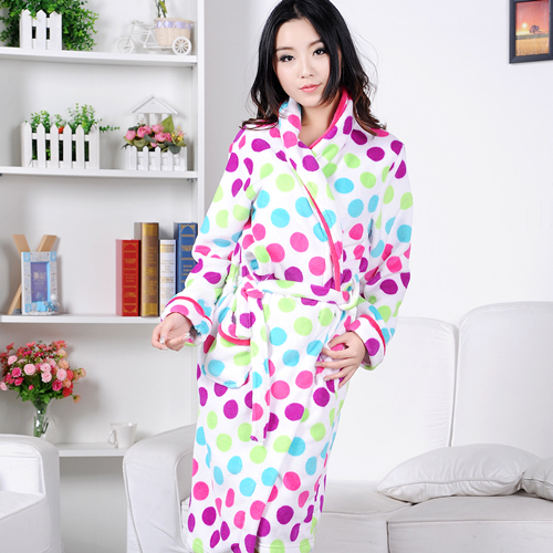 Free shipping! Newsluck coral fleece women's coral fleece sleepwear robe bathrobes lounge multicolour dot