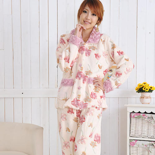 Free shipping! Newsluck women's coral fleece sleepwear lounge sleep set flower lounge