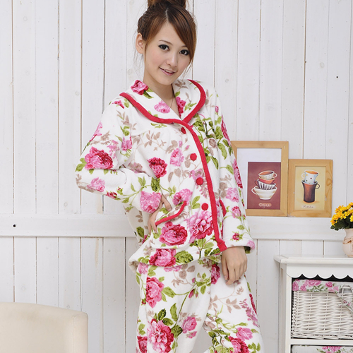 Free shipping! Newsluck women's rich flower coral fleece split sleep set lounge