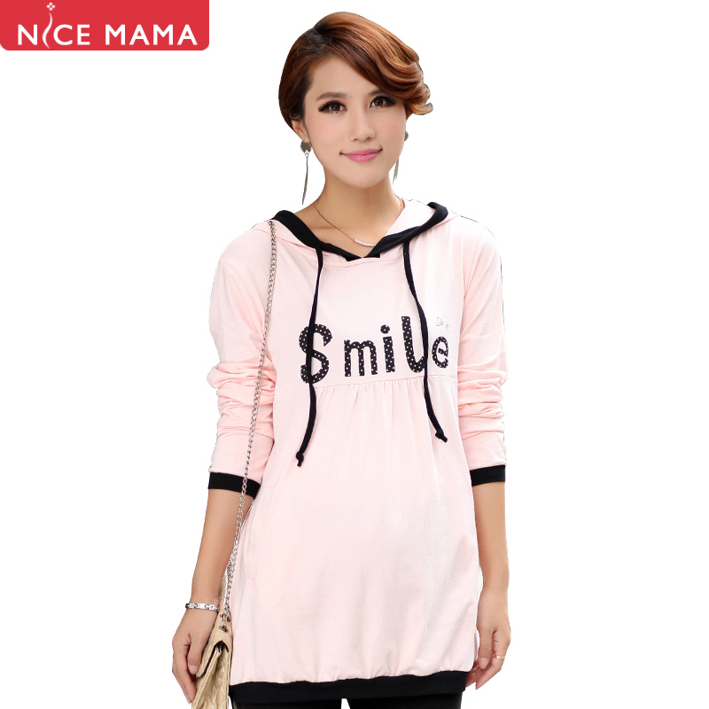 Free shipping Nice mama maternity clothing spring fashion maternity top maternity t-shirt with a hood long-sleeve top