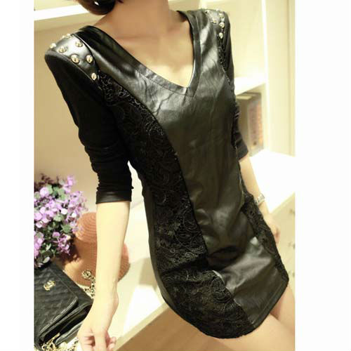 Free Shipping nightclub dress long sleeve Spring 2013 sexy self-cultivation Beaded leather free size