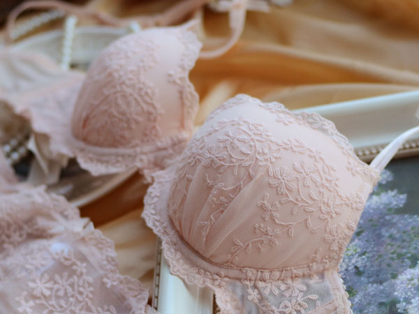 Free shipping Nobility underwear fashion champagne color exquisite embroidery lace bra set