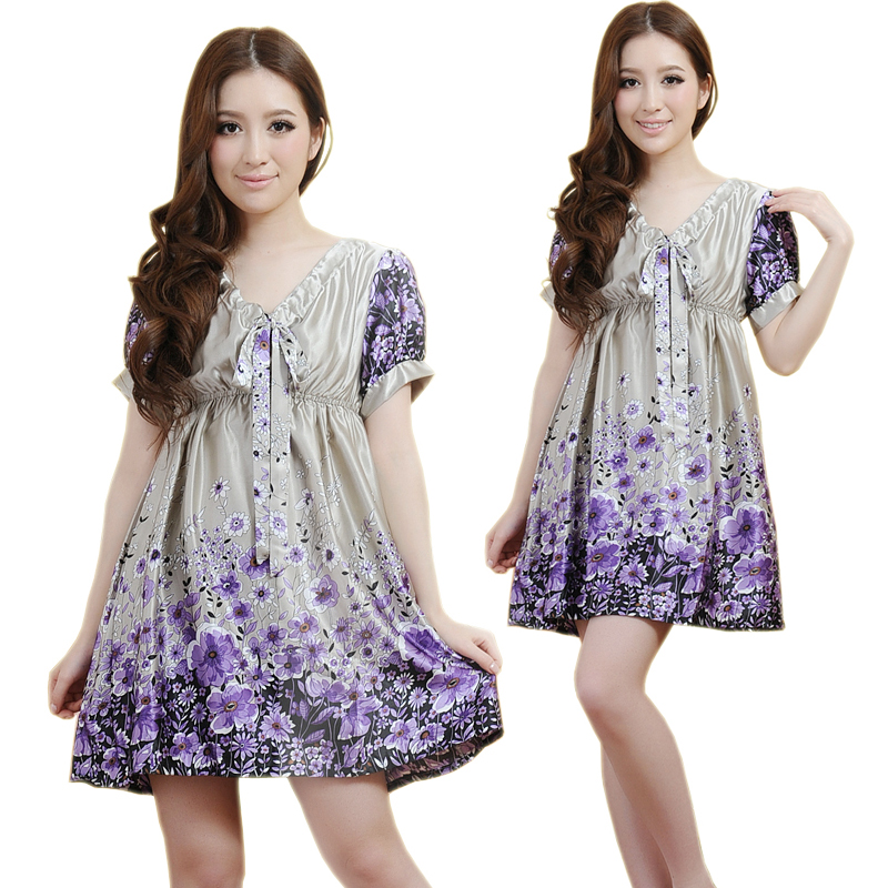 Free shipping Noble flower silk nightgown sexy silk nightgown female sexy sleep set lounge