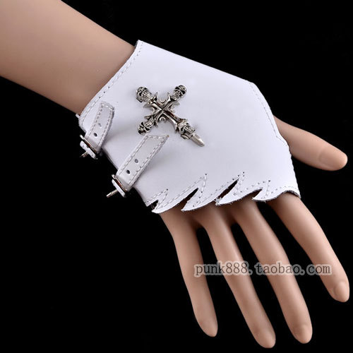 free shipping Non-mainstream mitring cross white gloves leather gloves hip-hop gloves