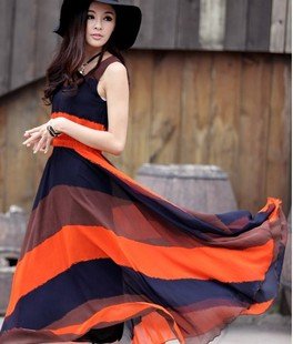 Free shipping novelty max vintage chiffon long dress 809#