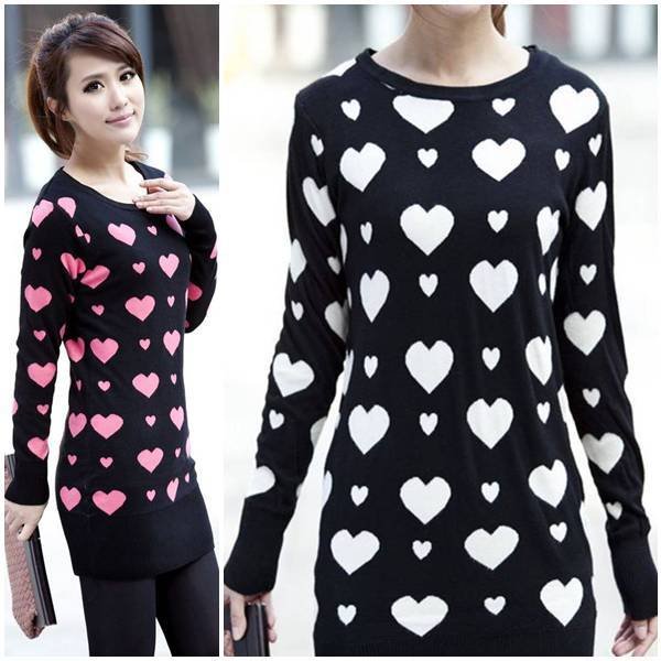 Free shipping o-neck heart print casual full sleeve outwear women slim knitting sweater dress pullovers autumn new fashion 2013