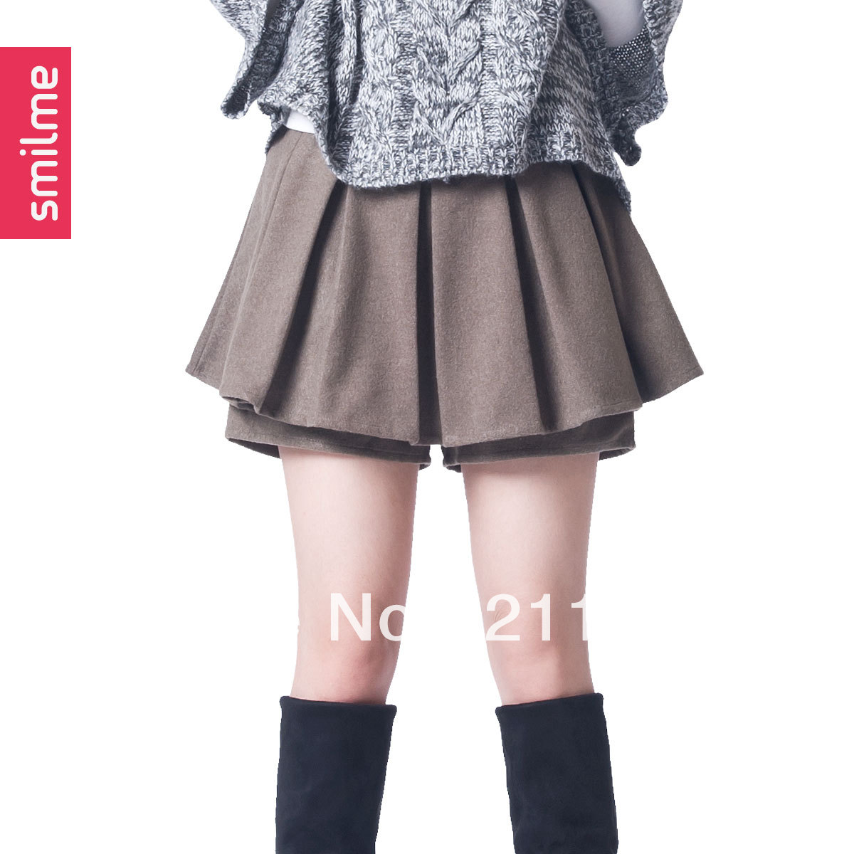 Free shipping of CNRAM 2012 autumn and winter pleated puff shor twoolen culottes