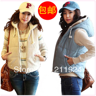 Free shipping of CNRAM 2012 cotton vest female vest fashion vest female autumn and winter with a hood