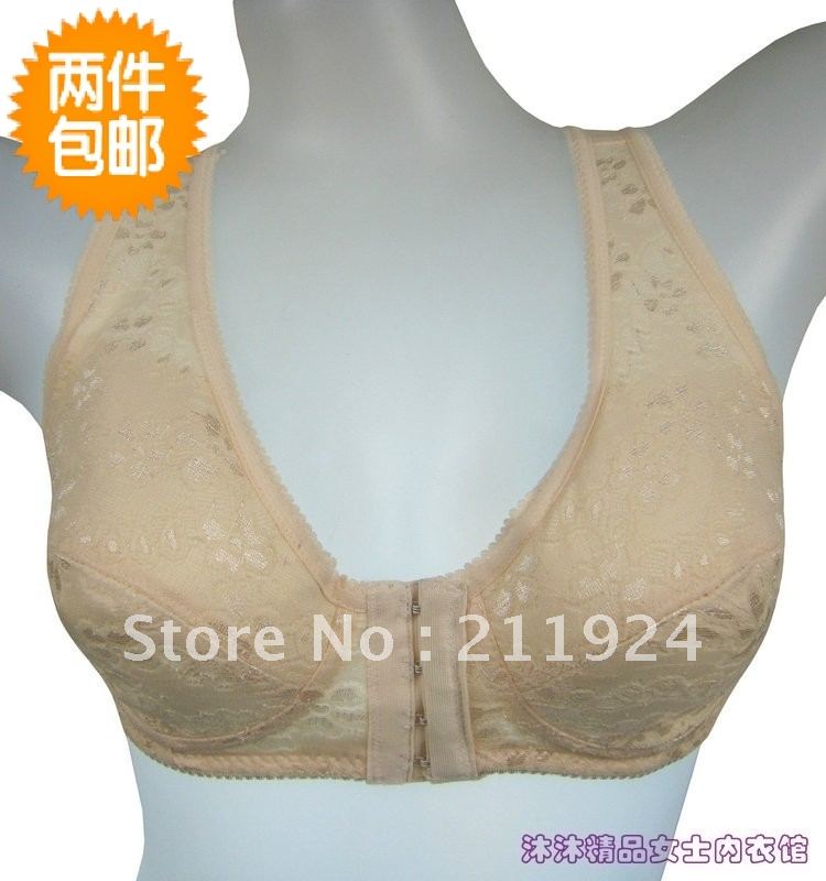 Free shipping of CNRAM Front button quinquagenarian 100% cotton bra underwear wireless plus size vest design