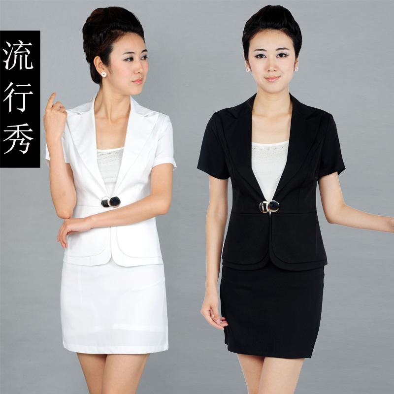 Free shipping Ol work wear front desk set white collar short skirt suit buckle