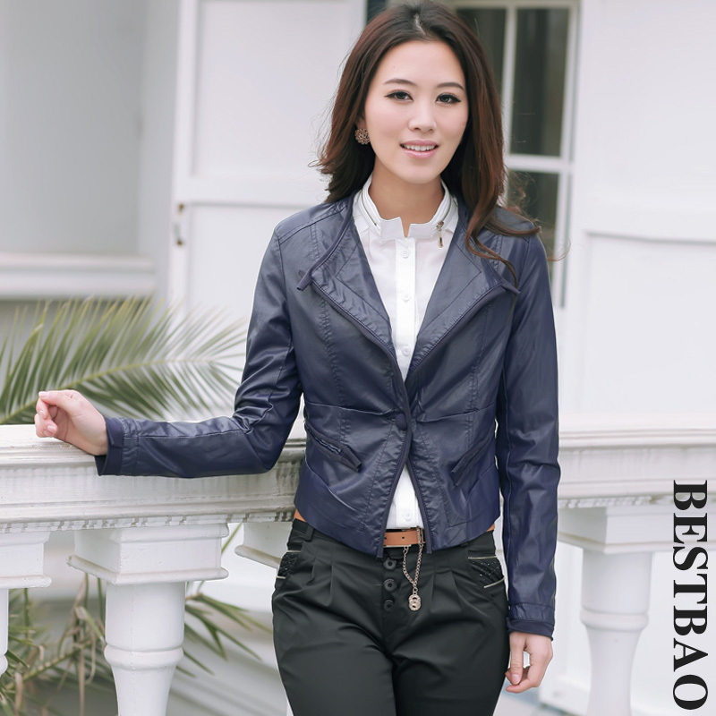 free shipping One button turn-down collar fashion leather clothing top slim new arrival bestbao female 9547