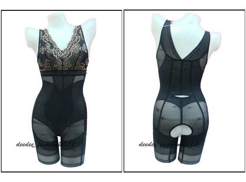 free shipping One-piece BodySuits Open Lace Shaperwear Mesh thin seamless Full body shapers black M