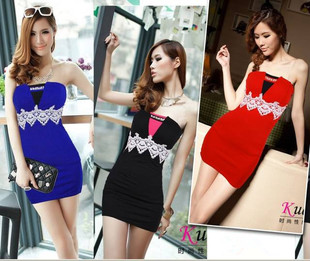 Free shipping One-piece dress 2013 spring women's sexy tube top slim hip skirt FD113