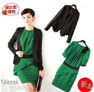 Free shipping One-piece dress set professional skirt twinset work wear blazer one-piece dress