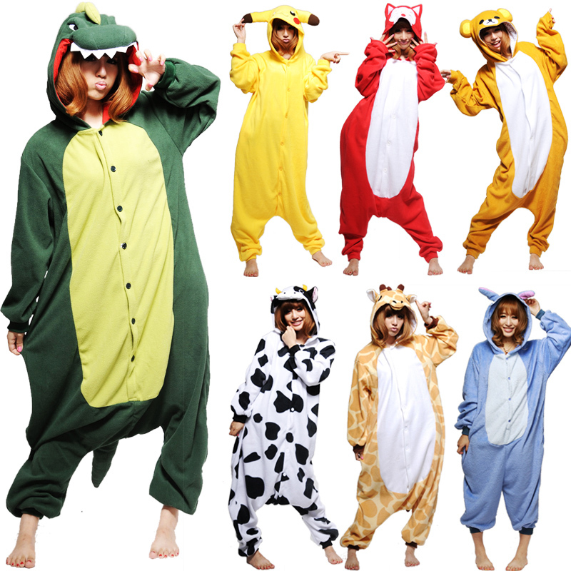 Free shipping one suit Cute cartoon sleepwear animal coat twin coral fleece Casual wear Pajamas Suit Size S M L XL