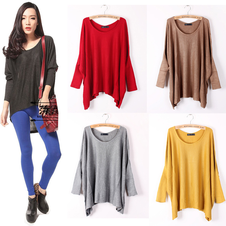 FREE SHIPPING original  famous European brand Batwing Irregular Knit Sweater Long Sleeve 8 colors