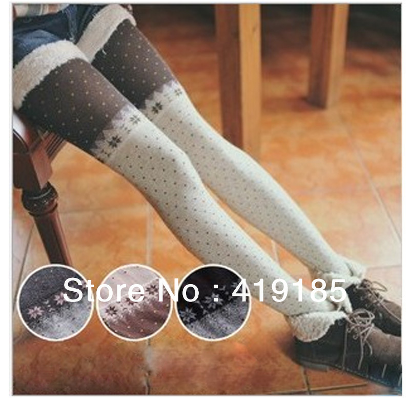 Free Shipping! Original Spring Autumn Split Joint Snowflake Dot Leggings Warm Anti-pilling Tights Pantyhose Wholesale W-sock-019