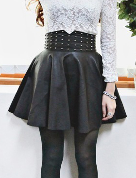 Free Shipping! Original women's punk rivet high waist short skirt autumn and winter bust skirt leather skirt