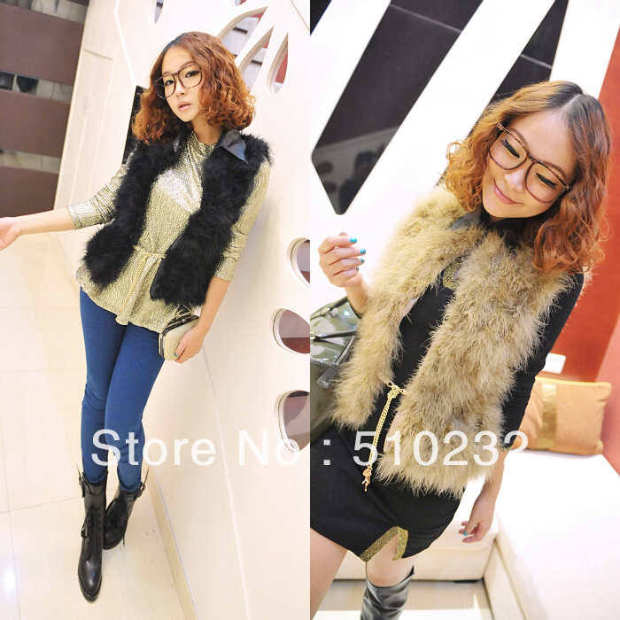 Free shipping ostracods fur turn-down collar womens ostrich fur vest outerwear