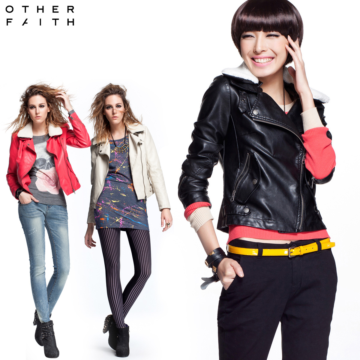 Free shipping Otherfaith autumn and winter fur collar PU slim leather clothing female 12eg013012f