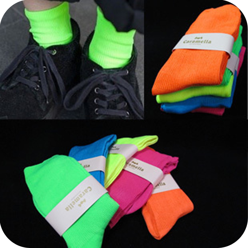 [Free Shipping] Ow07 zipper socks neon color  100% cotton socks 45g [Minimum order $5, mix or separate]