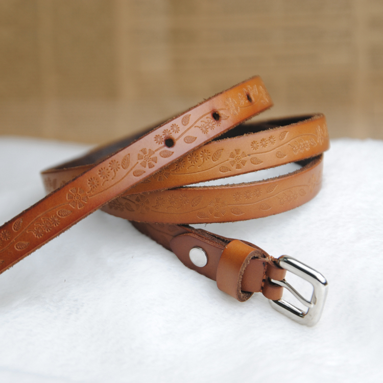 Free shipping P1037 print cowhide leather thin belt female small strap 50g