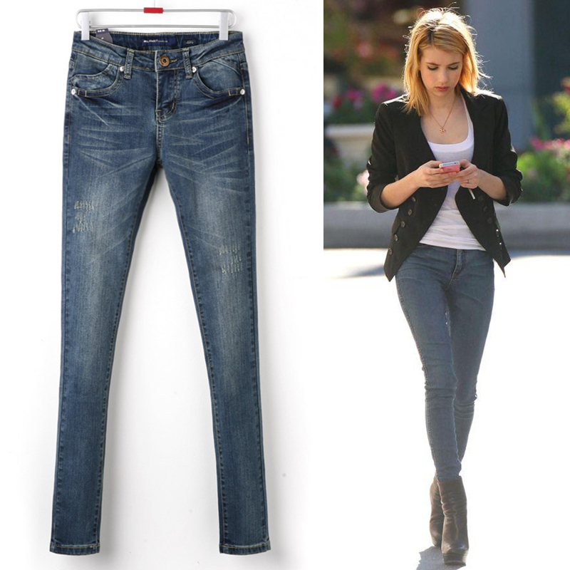 Free shipping, Pants jeans female skinny pants female pencil pants whisker scratches jeans