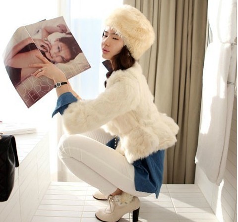 Free shipping Party su luxurious high quality rex rabbit hair fur coat