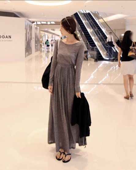 free shipping Partysu casual fashion long-sleeve ultra long one-piece dress