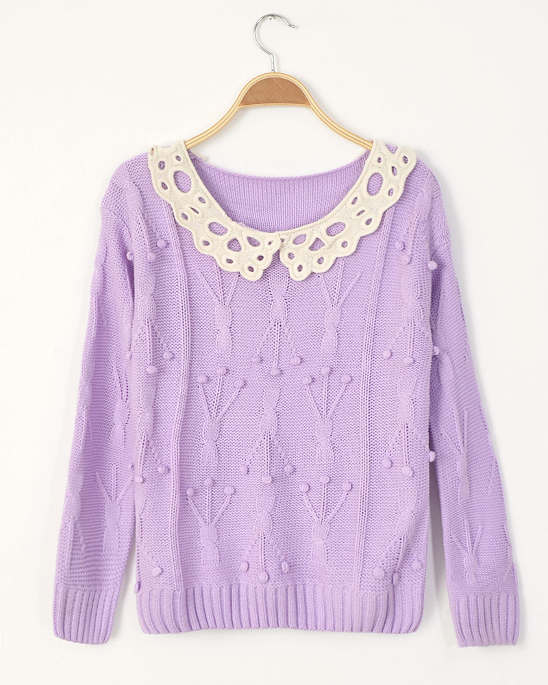 Free Shipping Pearl crochet lace loose pullover sweater female 5 wholesale