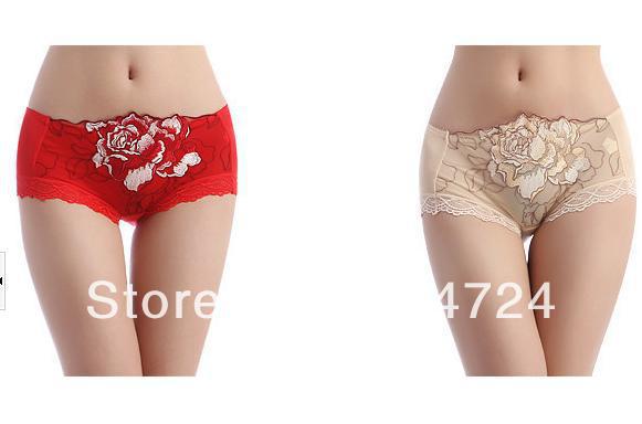 Free shipping Peony  Embroidery Bamboo Fiber Lace Low Waist Free Size SexyBriefswomen's Panties victoria secrets Various Colors