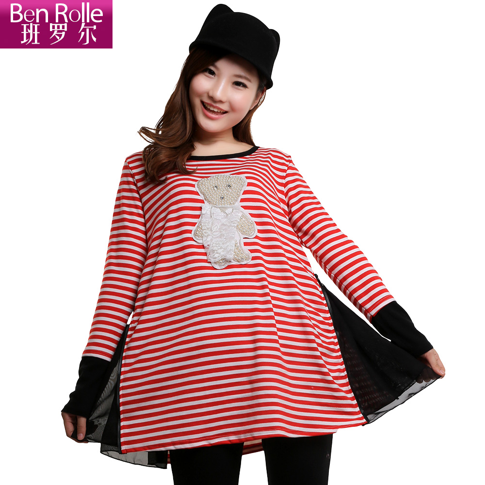 Free shipping Personality stripe maternity top chiffon maternity shirt spring clothing T-shirt