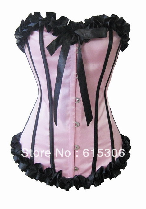 Free shipping! Pink and black flower overbust corset  - pink  wholesale or retail