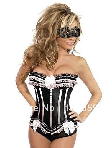 Free shipping ,Pink & Black Stripe Sensational Ruffles Trimmed Fashion Bustier