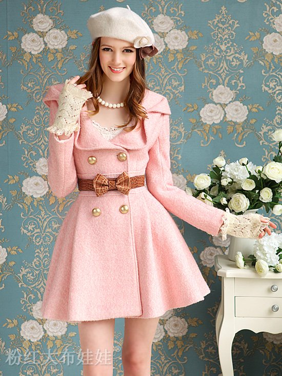 Free shipping , pink colors,women wool coat new fashion long overcoat outerwear jacket trench coats winter warm windbreakerGDW04