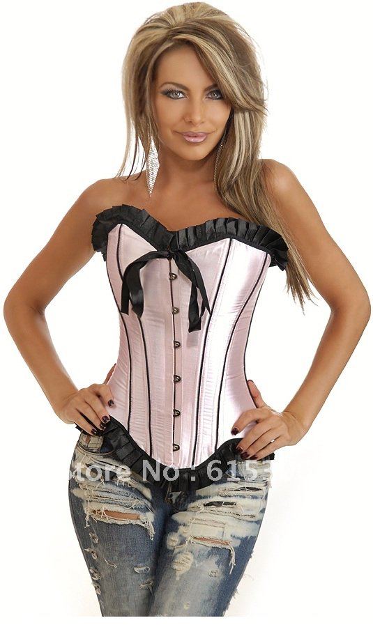 Free shipping!! Pink Corset With Black Trim Sexy Lingerie wholesale retail