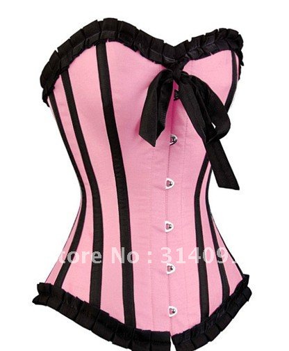 Free shipping!! Pink Corset With Black Trim Sexy Lingerie wholesale retail 8169