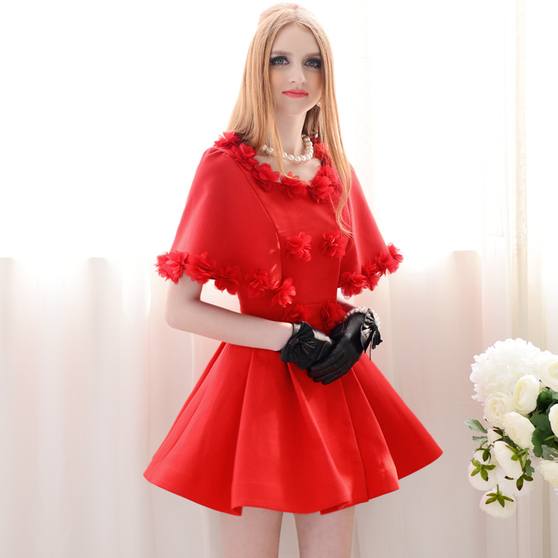 Free shipping pink doll brand  2013 spring red double breasted cloak paragraph flower trench