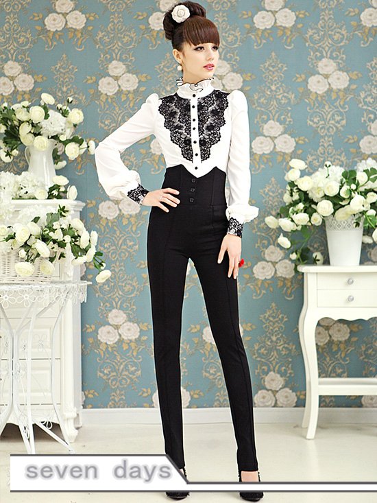 Free Shipping  Pink Doll New Arrival Stand Falbala Collar Puff Long Sleeve Lace Blouse N5068892