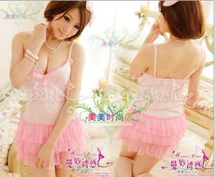 Free shipping Pink racerback sexy layered dress sexy derlook sleepwear nightgown