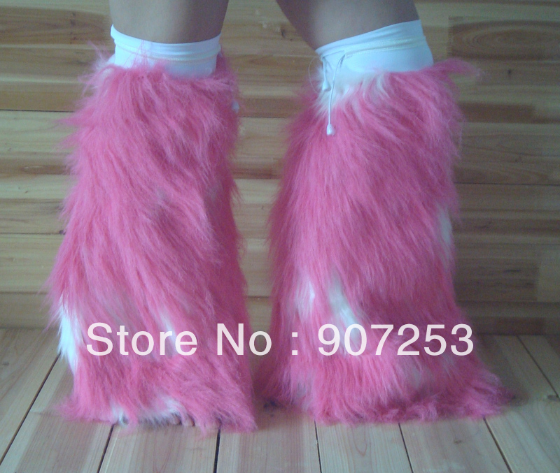 Free shipping pink/white Rave wear Fur leg warmer club wear fluffy boot covers SL017